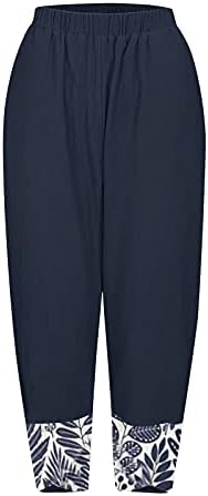 Povremene Capri hlače za žene široke noge pamučne lanene trenerke čvrste boje plus veličina plus pidžama hlače s džepovima