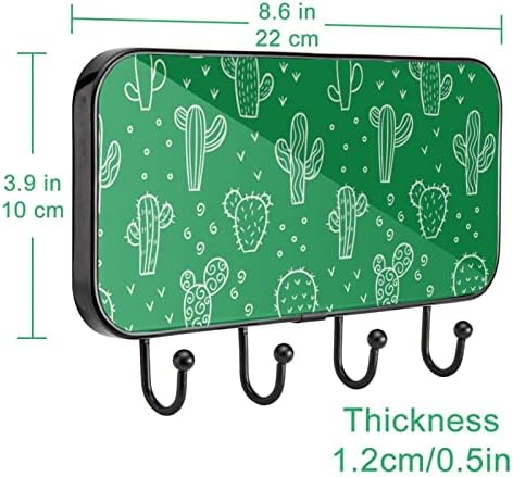 Vioqxi ručno nacrtani uzorak kaktusa zelena pozadina zidne kuke za kaput s 4 kuke, vješalica za torbicu sa šeširom za ulaz za viseću