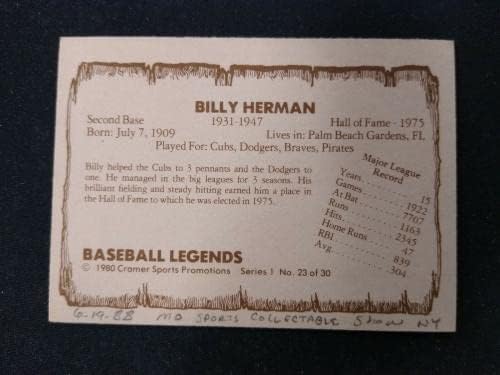 1980. Cramer Sports Billy Herman Auto Autograph Baseball Legends *NV04A - Autografirani bejzbols