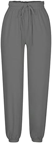 Chgbmok ženske pamučne lanene hlače elastično crtanje struka harem hlače s džepovima casual solidne boje lagane težine hlače