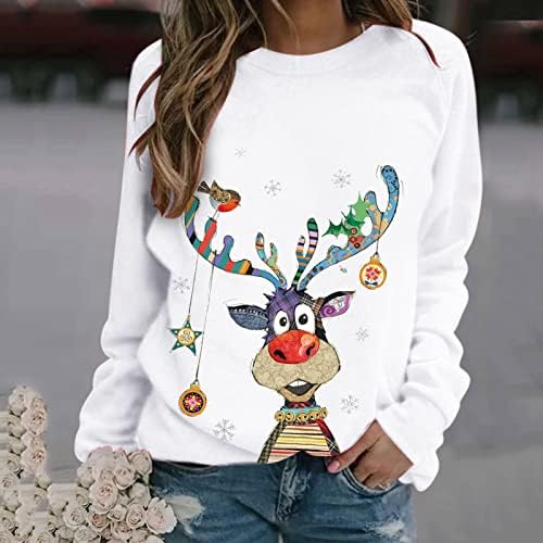 Ženska majica s božićnim printom, široki ležerni puloveri s okruglim vratom i dugim rukavima, vrhovi