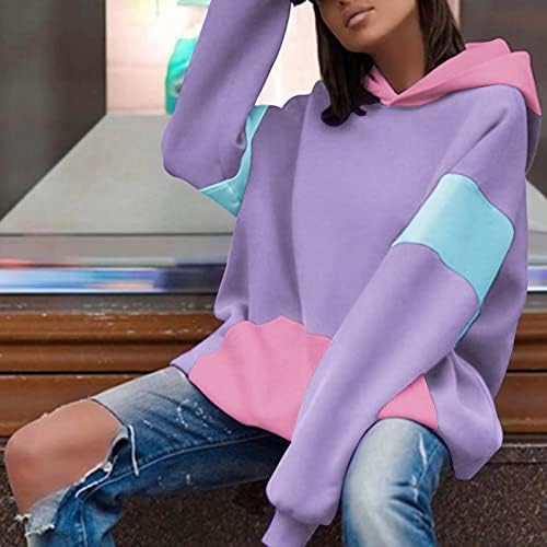Ženske kapuljače za blok u boji pulover dukserica kauzalni estetski vrhovi labavi trendovske osnovne duge rukave s džepom