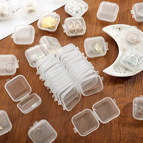 100 pakiranja Mini prozirne kutije za nakit organizatori naušnica s preklopnim poklopcem mala plastična kutija za pohranu naušnica