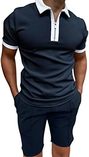 Xiloccer muške košulje i kratke hlače postavljaju ljetne odjeće 2 komada kratka tracksuit casual zip up ovratni košulja s kratkim rukavima