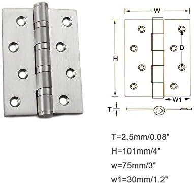 Togu 3 pakiranje nehrđajućeg čelika 304 Kuglični ležajevi šarka od 4-inča x 3-inčni sa 2,5 mm debljine šarki unutarnjih vrata za stambenu
