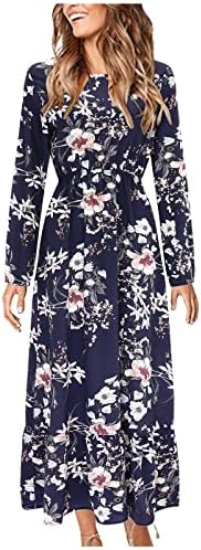 Ženska haljina za zabavu u stilu Empire s cvjetnim printom s dugim rukavima elegantne lepršave duge midi haljine