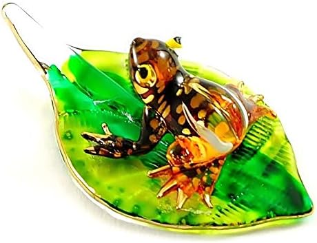Ručno izrađena mini narančasta žaba s lišćem Art staklo puhala životinjska figurica br.1 - Model Y