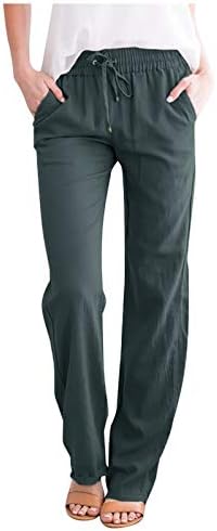 Meymia čvrste ravne lanene hlače i duge žene povremene elastične pamučne hlače