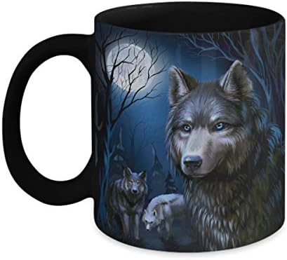 Vukovi noću jedinstvena ilustracija - Wolf Coffee šalica 11oz