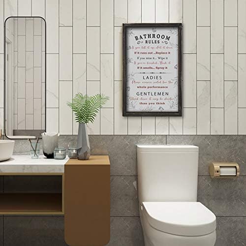 Buecasa Smiješno pravila o kupaonici - Dekor kupaonice u kupaonici - rustikalno uokvirena zidna umjetnost za toalet toaletni toalet