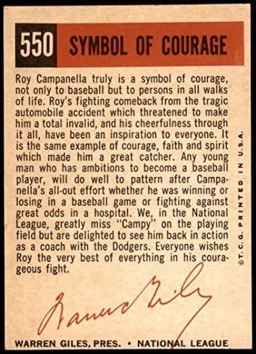 1959. Topps 550 Simbol hrabrosti Roy Campanella Los Angeles Dodgers VG Dodgers