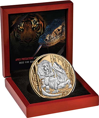 2022 de Apex Predators Powercoin Komodo Dragon i Tiger 5 Oz Silver Coin 10 $ Niue 2022 Dokaz