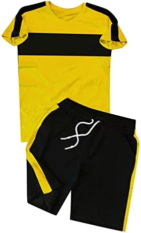 Ruiruilico ljetne odjeće kratkih rukava za muškarce casual color blok majice i kratke hlače postavljaju jogger Sports Sweatsuits