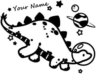 Personalizirane naljepnice s imenima beba s monogramom dinosaura u svemirskom dizajnu - prilagođena naljepnica s inicijalima dinosaura