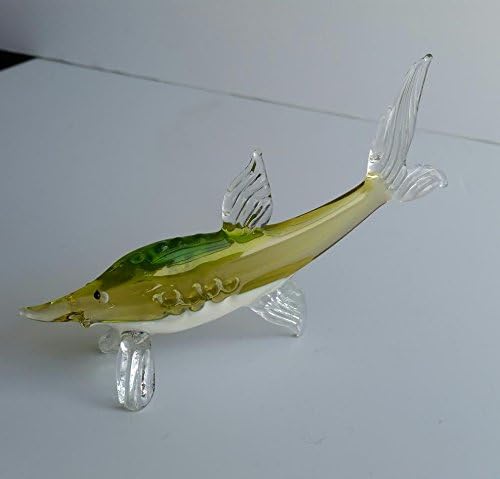 3.5 H x 5 W ručno izrađena umjetnost puhana stakla kolekcionarska minijaturna zelena jeserija riba figurica, kućni dekor ručno izrađene
