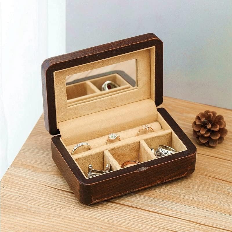 O. drvena mala kutija za nakit organizator za pohranu putna drvena ogrlica naušnice prsten vitrina za nakit vitrina (boja: palac, veličina