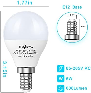 Žarulje za stropne ventilatore od 9 do 3, mala baza, ekvivalent od 120 V 60 vata, LED žarulja od 5000 K dnevno svjetlo, bez podešavanja