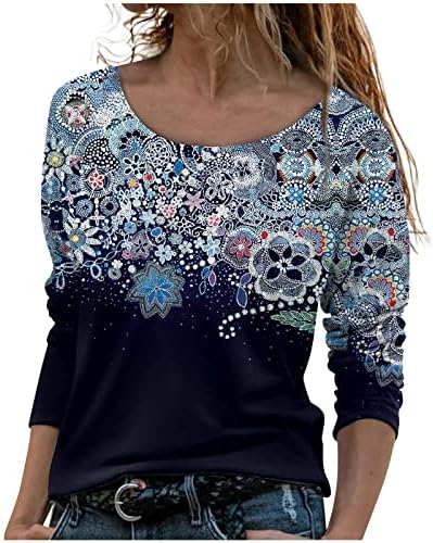 Gornja košulja za lady ljetnu jesensku odjeću trendi dugih rukava posada vrat pamuk grafička ručka bluza fr fr fr fr