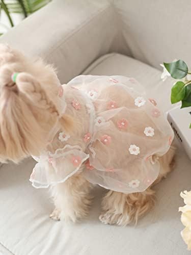 Qwinee cvjetni vezeni pseća mačka haljina ruffle ukrada za kućne ljubimce princeze haljine štene tutu suknja slatka jorkie pomeranska