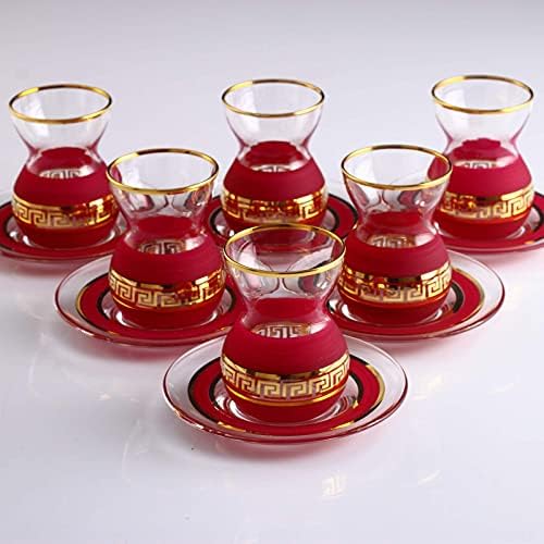 Lamodahome Turski arapski čajne čaše set, fancy vintage ručno izrađeni set za posluživanje, teatime, novi kućni vjenčani poklon 12