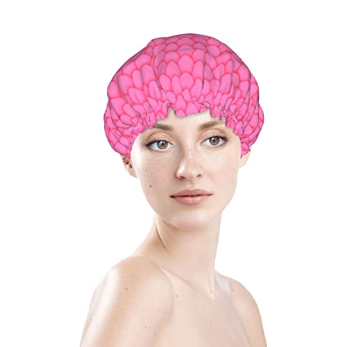 Žene za višekratnu upotrebu rastezljiva kapu za kosu ružičasta crvena zmajska ljestvica dvostruki slojevi vodootporni poklopac za tuširanje
