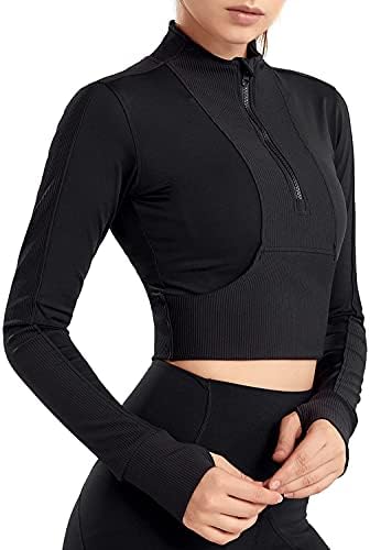 Ktilg ženska obrezana jakna pola zip pulover Slim fit joga trčanje atletskih treninga jakne jakne dugih rukava Activewear Top