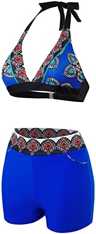 Bikini set za žene dvodijelni kupaći kostim etnički tisak s visokim strukom omotani blok boje halter leđa samoavee odjeća za plažu