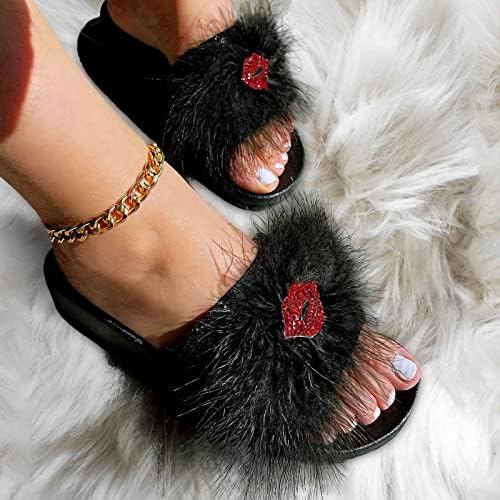 Rhinestones sandale za žene modne proljetne i ljetne žene papuče debele dno ravne plišane crvene ukrase usana jinestones