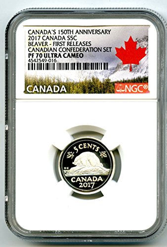 2017. CA Kanada srebrni dokaz 150. obljetnica 5 Cent Beaver .9999 Fine Registry Kvaliteta Prvo izdanje Nickel PF70 NGC UCAM