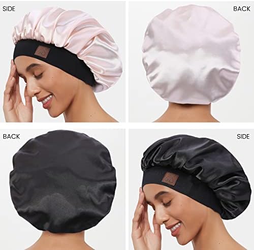 2 pakiranja satenske kape svilena kapa za kovrčavu kosu ženska satenska traka za spavanje široka vrpca dvoslojna