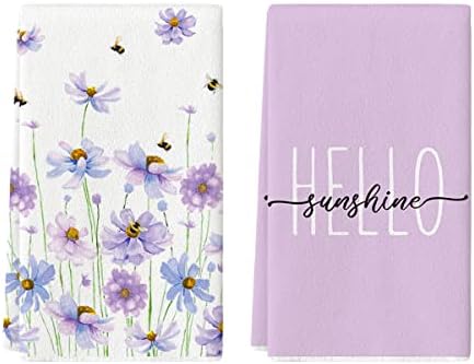 ARTOID MODE Purple Flowers BEE HELL Sunshine ljetne ručnike ručnika ručnika, 18x26 inčni sezonski ručnici za ručnike za odmor set od