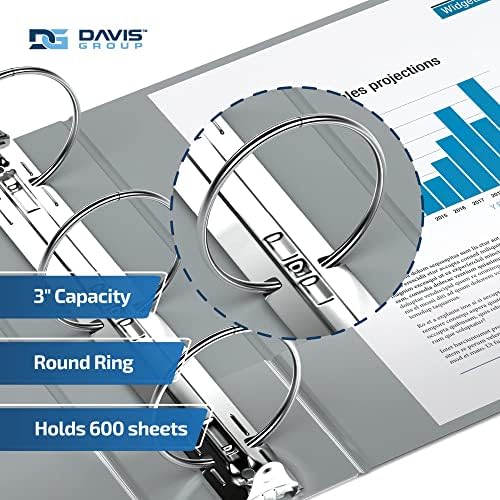 EasyView Premium 3-inčni veznici, prilagodljivi prstenasti vezivi za školu ili rad, pakiranje od 6, okrugli prsten, siva