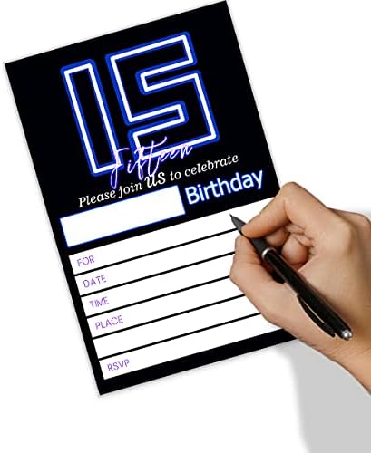 Neon pozivnice za 15. rođendan, plavi neon rođendan, tifteesti rođendan, poziv za dječaka