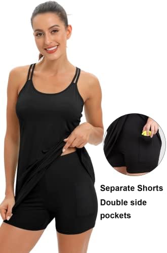 Chicho ženska teniska haljina za golf, trkačka haljina za vježbanje s ugrađenim u kratkim hlačama i džepovima