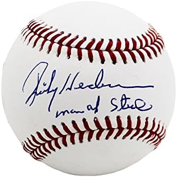 Rickey Henderson potpisao je Oakland Athletics Rawlings Službena majorna liga White MLB bejzbol s natpisom Čovjek od čelika - Autografirani