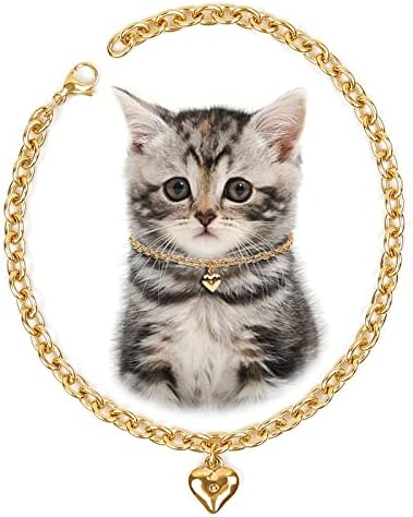 Howwfaly mačji lančani ogrlica Dogs ovratnik od nehrđajućeg čelika podesiva 18K zlatna ogrlica u obliku srca za male kućne ljubimce