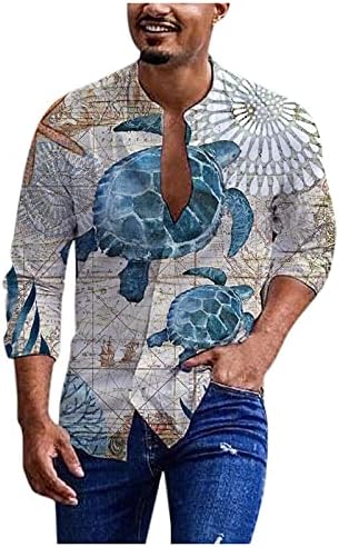 Xxbr pamučne lanene košulje za muške, jeseni dugi rukavi leptir zmaj grafički print casual majica labave plaže vrhovi