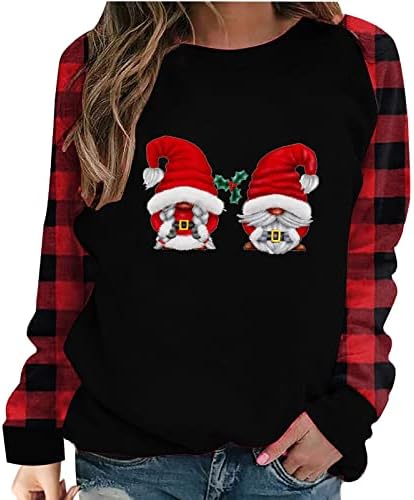 Ženske posade Tweningshirts Moda 2023 Nova godina božićni džemperi s dugim rukavima Buffalo Plaid veseli gnome print bluza
