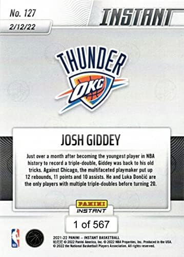 2021-22 Panini Instant košarka 127 Josh Giddey Rookie Card Thunder - samo 567 napravljeno!