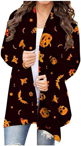 Ženski Halloween Cat Bumpkin Cardigan Dugi rukavi Otvoreni prednji pleteni kaput Plus Plus Veličina pletenica Top Cardigan