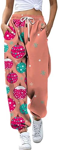 Žene božićni tiskani trenerice udobne elastične struke Povucite se na trenirke Snowman Comfy Gym Atletic Baggy Lounge hlače