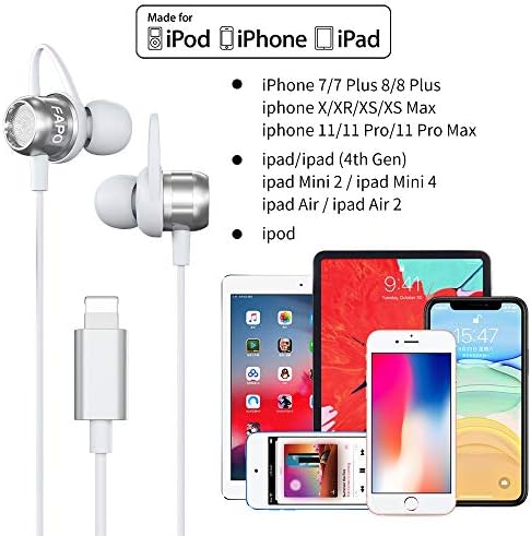 Fapo Lightning Earbuds iPhone slušalice s MFI certificiranim munjama ugrađeni mikrofon i kontrola glasnoće, ožičene slušalice za iPhone
