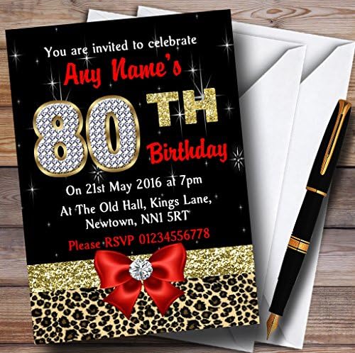 Crveni dijamant i leopard ispis 80. rođendana Personalizirani pozivnica