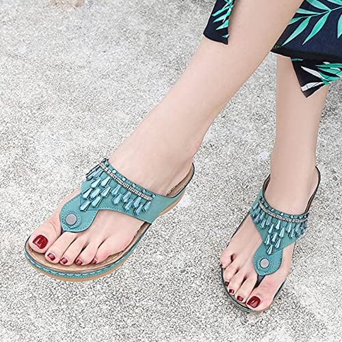 RBCULF Women Flip Flops Modni etnički stil Rhinestones Cvjetna klipna cipela na plaži mekani dni klinovi sandale