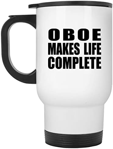 DesignSify Oboe čini život potpunim, bijela putnička šalica 14oz od nehrđajućeg čelika izolirana, pokloni za rođendansku obljetnicu