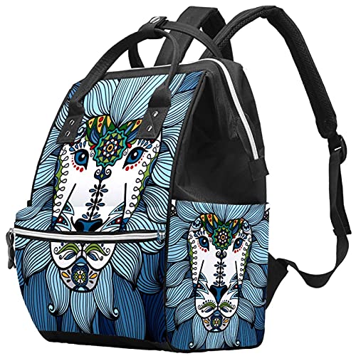 Lavova glava s plavom etničkom cvjetnom ukrasom pelena torbi za torbe mame ruksak Veliki kapacitet pelena vrećica za njegu za njegu