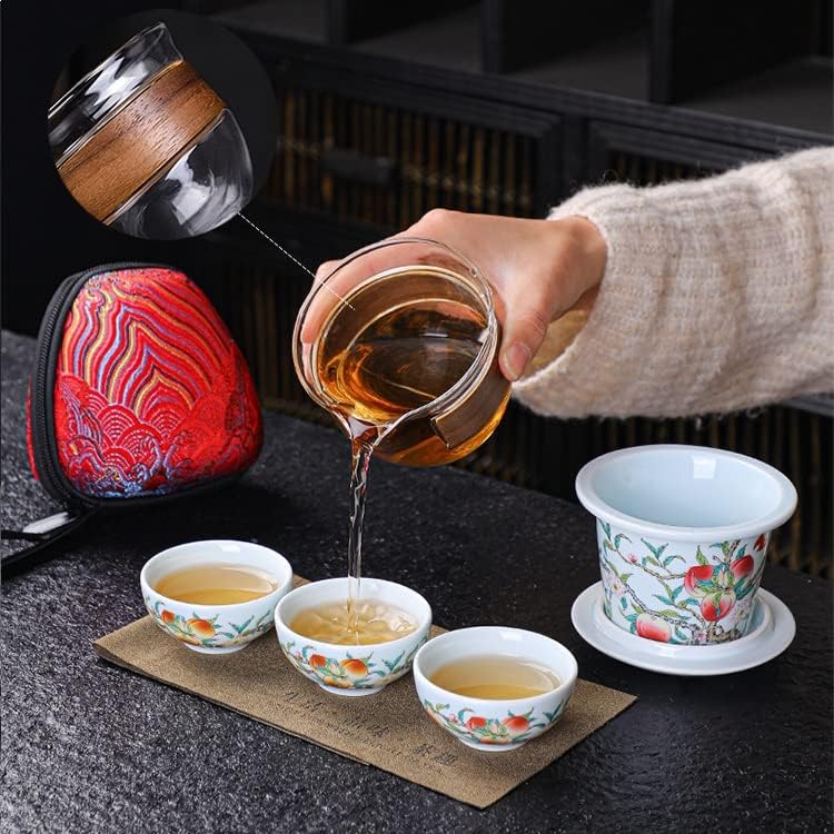Rora Travel Set s prijenosnom torbom, Kung Fu ručno rađeni keramički set čajnika, čajnik za sve u jednom, 1 lonac 3 šalice, pogodno