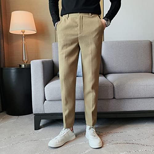 Muške elastične poslovne hlače s ravnim nogama dnevno udobne jednostavne male karirane hlače modni ruši hlače