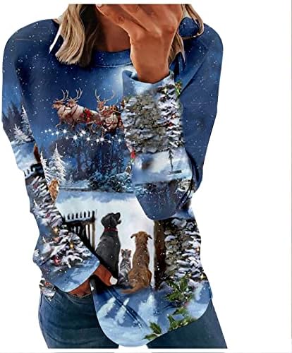 Majica s grafičkim printom za žene, majica s božićnim printom s okruglim vratom, kombinezon bez kapuljače, ženski puloveri, džemperi