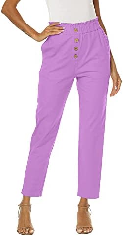 Oplxuo ravna platna Capri hlače za žene Business Business Casual Dress hlače visoki struk, gumb za usjev dna s džepovima